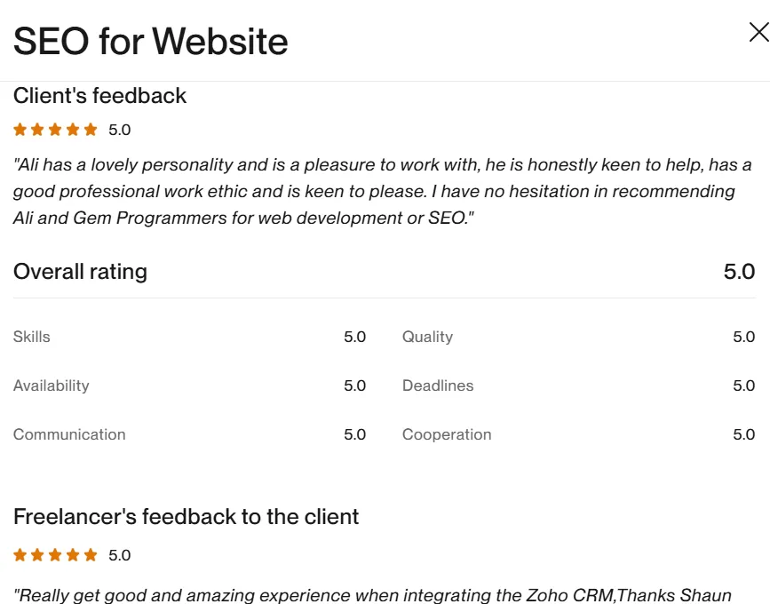 upwork review portfolio
