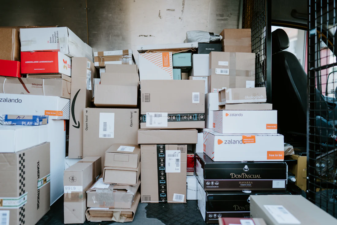 Online store orders packed and ready for shipping