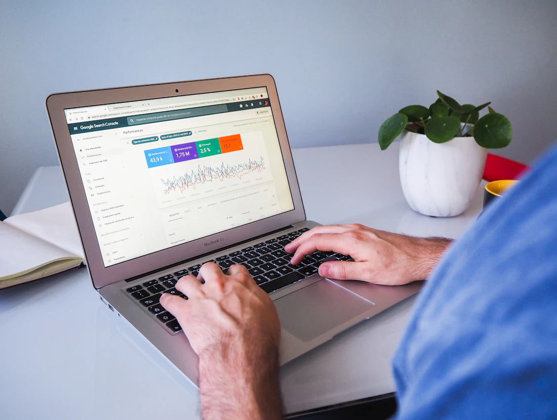 Search analytics report on a laptop screen